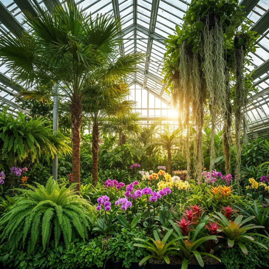 Greenhouse with tropical plants